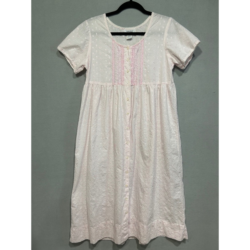 Amanda Stewart Country Pink Eyelet Nightgown Small Cotton Button Front Cottage